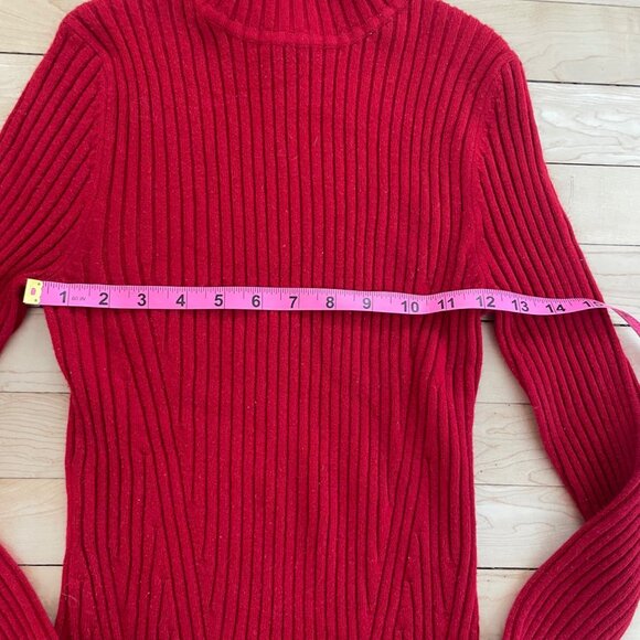 Red Ribbed Turtleneck Sweater Fitted Cuffed Sleeves Valentines Y2K M Coquette - Picture 8 of 9